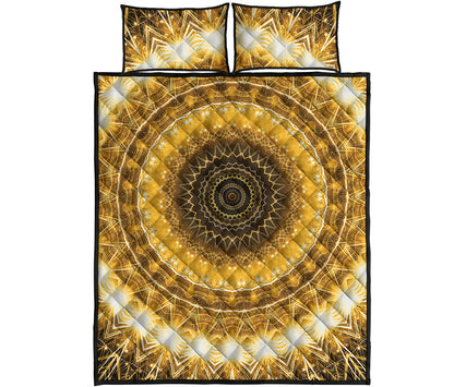 Gold Lights Kaleidoscope Print Quilt Bed Set