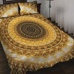 Gold Lights Kaleidoscope Print Quilt Bed Set