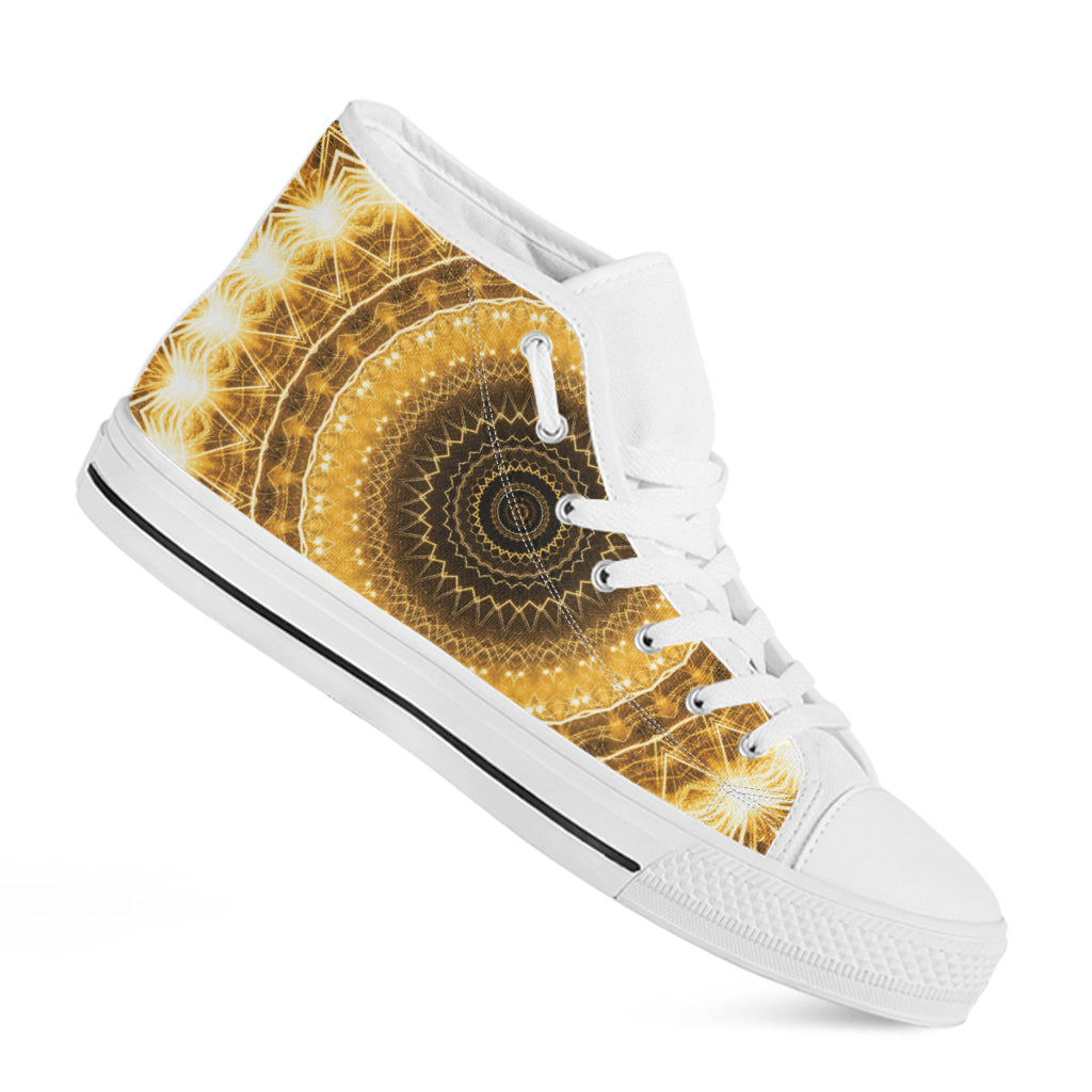 Gold Lights Kaleidoscope Print White High Top Shoes