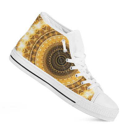 Gold Lights Kaleidoscope Print White High Top Shoes