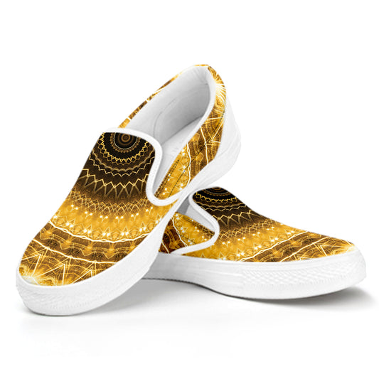 Gold Lights Kaleidoscope Print White Slip On Shoes