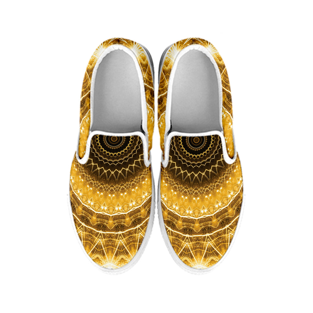 Gold Lights Kaleidoscope Print White Slip On Shoes