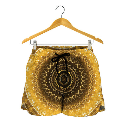Gold Lights Kaleidoscope Print Women's Shorts