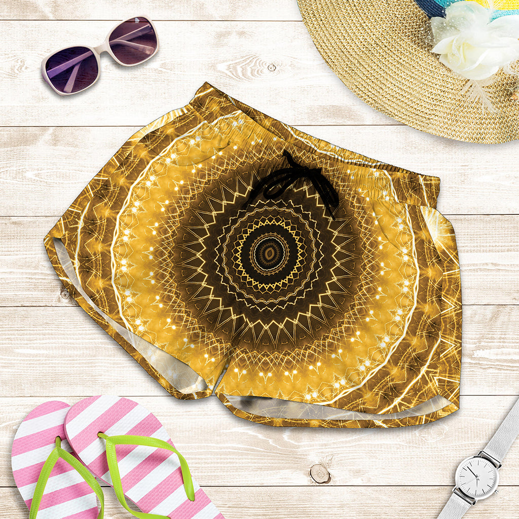 Gold Lights Kaleidoscope Print Women's Shorts