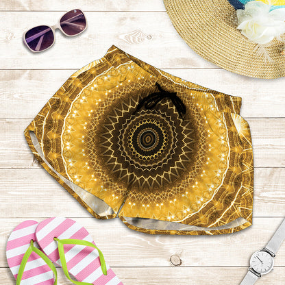 Gold Lights Kaleidoscope Print Women's Shorts