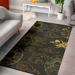 Gold Moon And Sun Print Area Rug