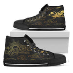 Gold Moon And Sun Print Black High Top Shoes