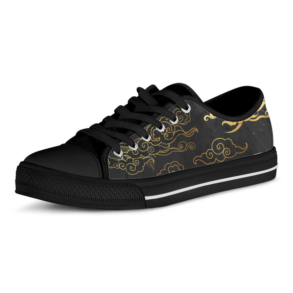 Gold Moon And Sun Print Black Low Top Shoes 