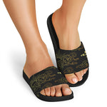 Gold Moon And Sun Print Black Slide Sandals