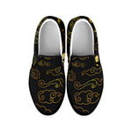 Gold Moon And Sun Print Black Slip On Shoes