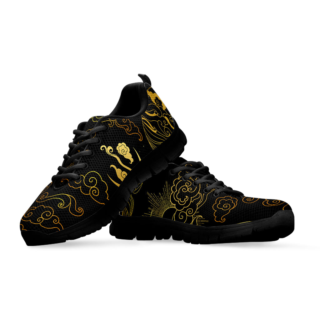 Gold Moon And Sun Print Black Sneakers