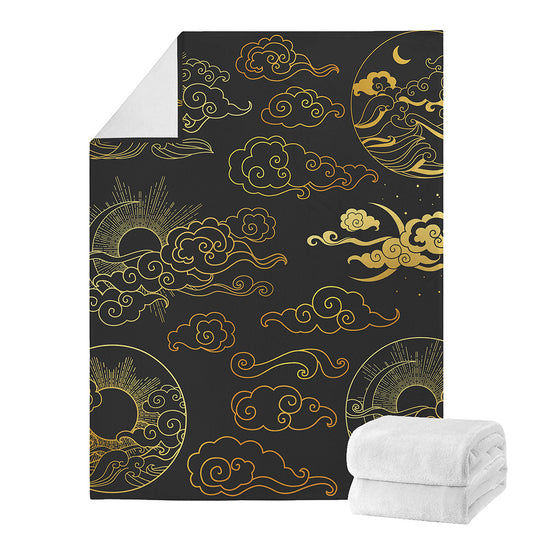 Gold Moon And Sun Print Blanket