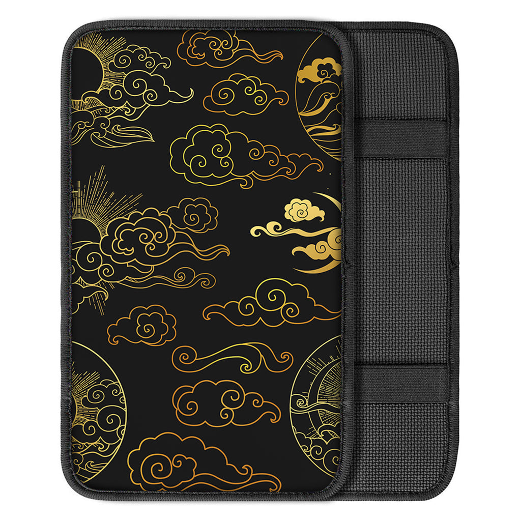 Gold Moon And Sun Print Car Center Console Cover