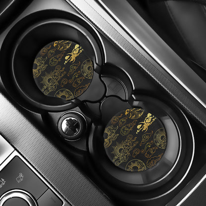 Gold Moon And Sun Print Car Coasters