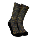 Gold Moon And Sun Print Crew Socks