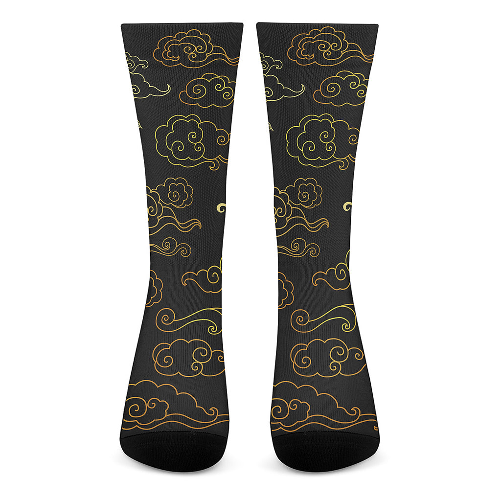 Gold Moon And Sun Print Crew Socks