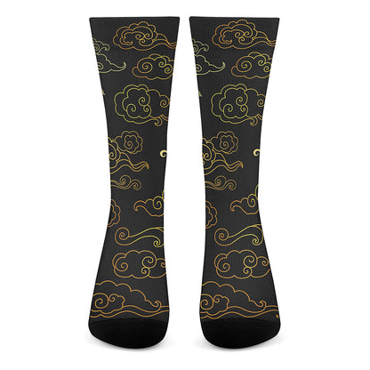 Gold Moon And Sun Print Crew Socks