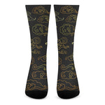 Gold Moon And Sun Print Crew Socks