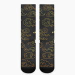 Gold Moon And Sun Print Crew Socks