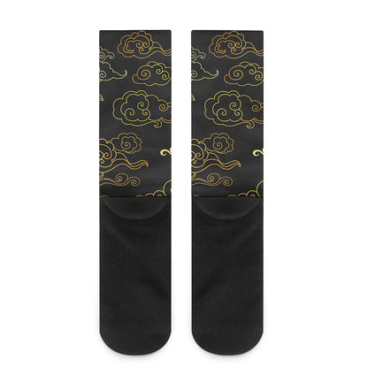 Gold Moon And Sun Print Crew Socks