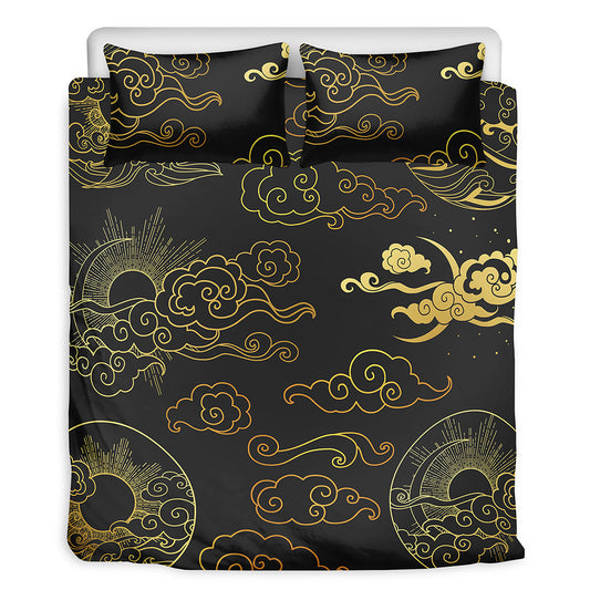 Gold Moon And Sun Print Duvet Cover Bedding Set