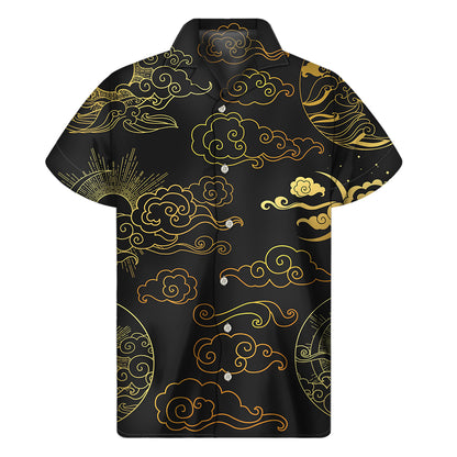 Gold Moon And Sun Print Men's Short Sleeve Shirt