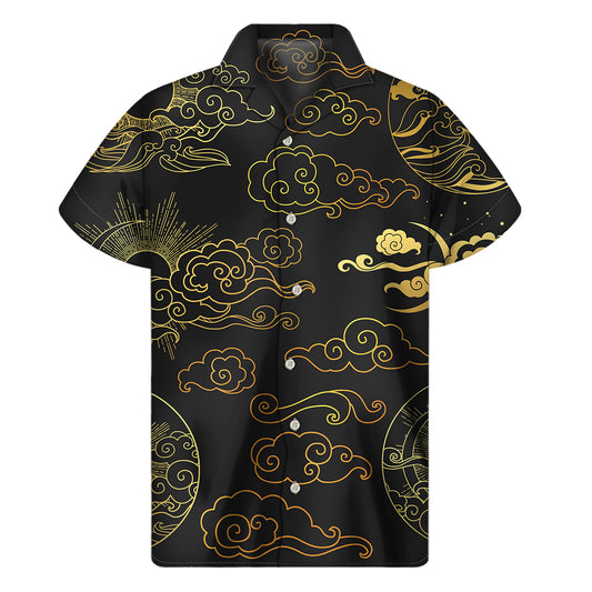 Gold Moon And Sun Print Men's Short Sleeve Shirt