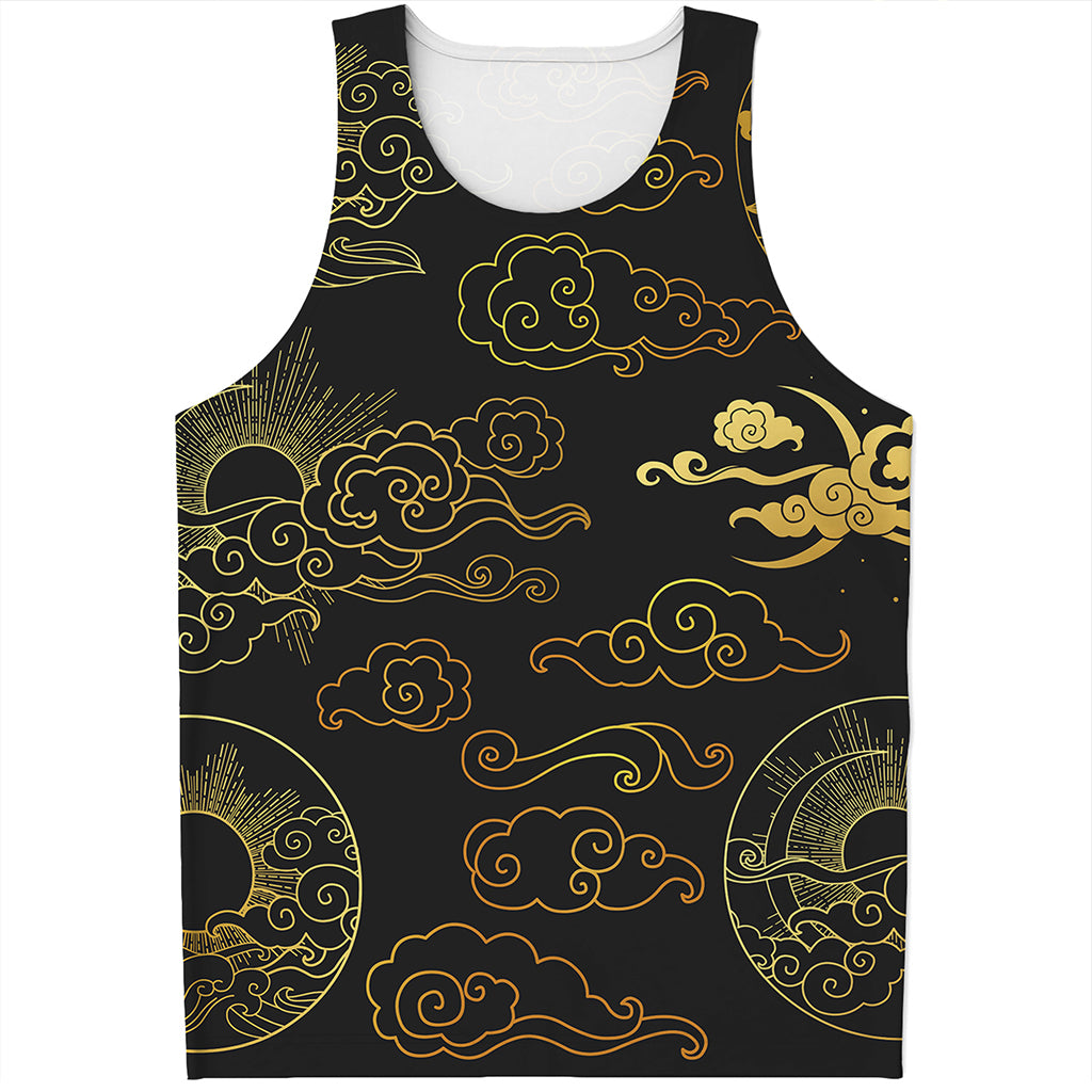 Gold Moon And Sun Print Men's Tank Top