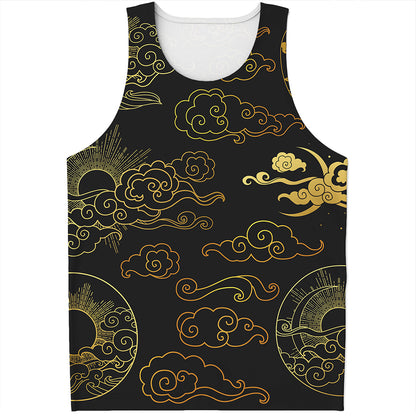 Gold Moon And Sun Print Men's Tank Top