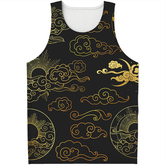 Gold Moon And Sun Print Men's Tank Top