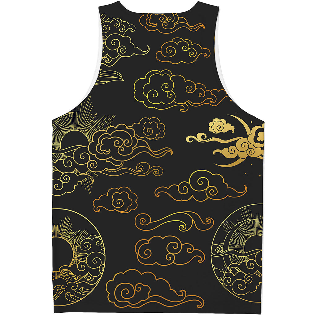 Gold Moon And Sun Print Men's Tank Top
