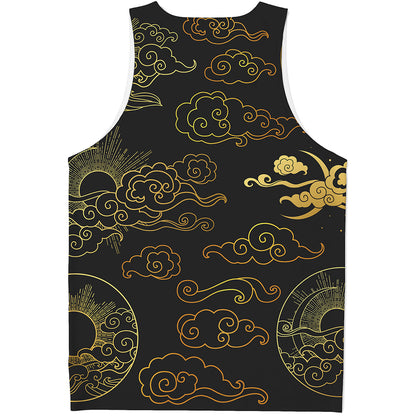 Gold Moon And Sun Print Men's Tank Top