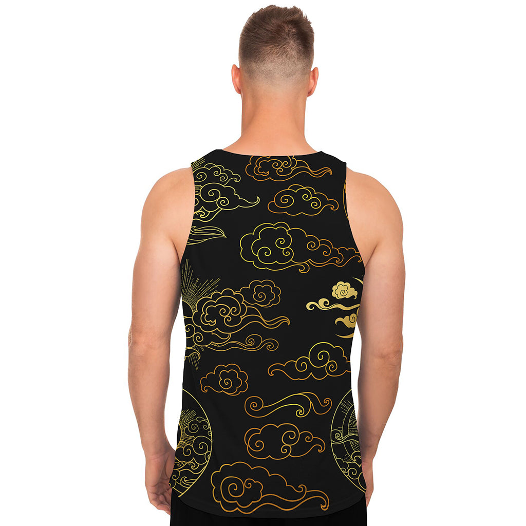 Gold Moon And Sun Print Men's Tank Top