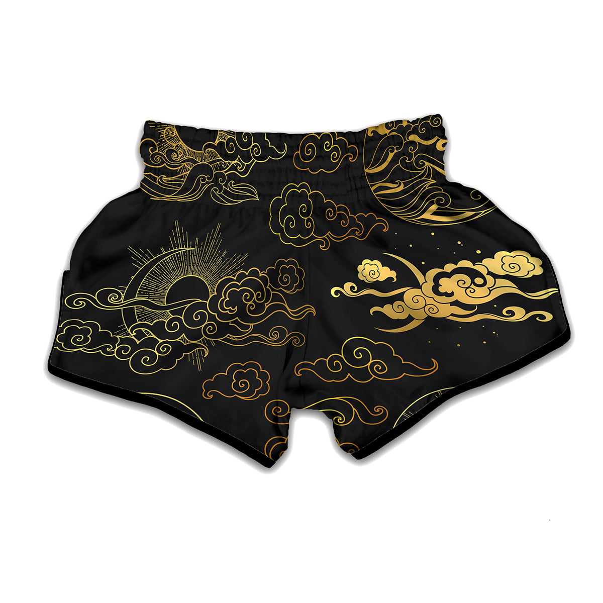 Gold Moon And Sun Print Muay Thai Boxing Shorts