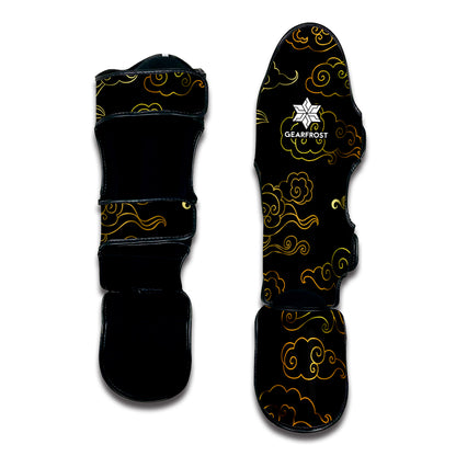 Gold Moon And Sun Print Muay Thai Shin Guard
