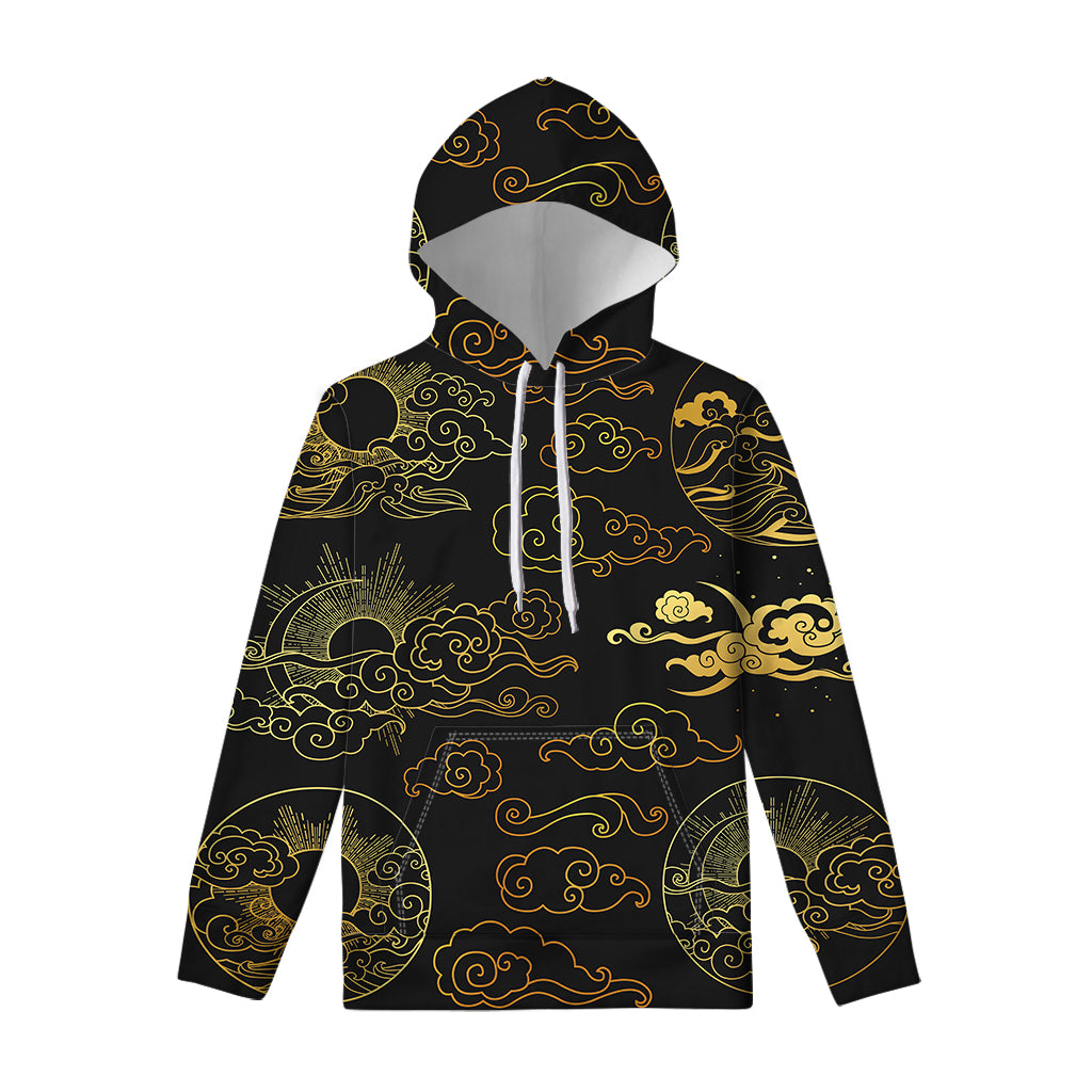 Gold Moon And Sun Print Pullover Hoodie
