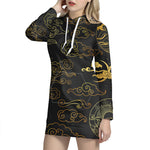Gold Moon And Sun Print Pullover Hoodie Dress
