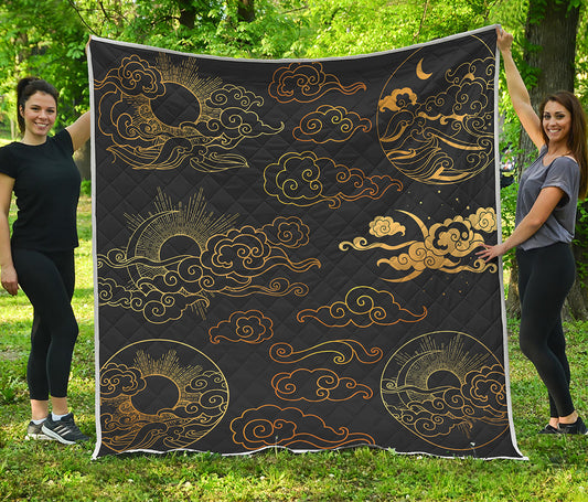 Gold Moon And Sun Print Quilt