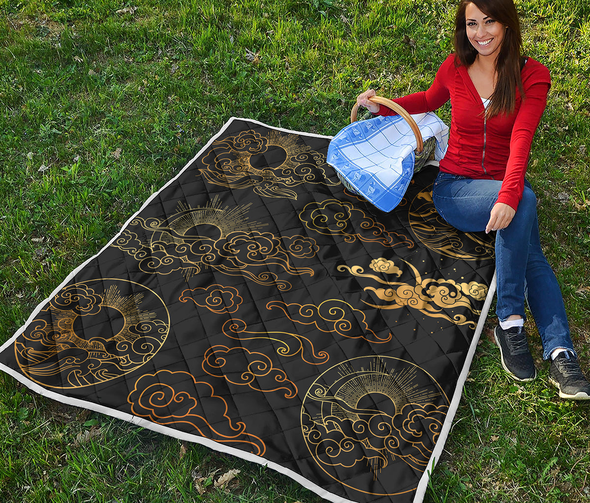 Gold Moon And Sun Print Quilt