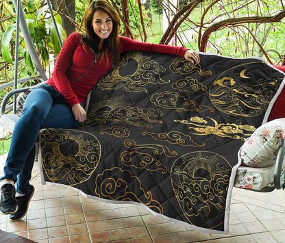 Gold Moon And Sun Print Quilt
