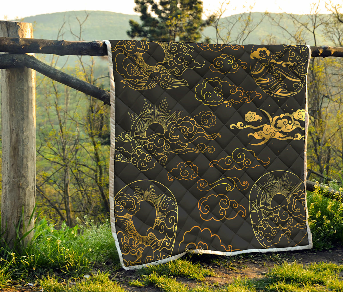 Gold Moon And Sun Print Quilt