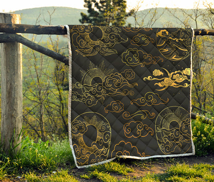 Gold Moon And Sun Print Quilt