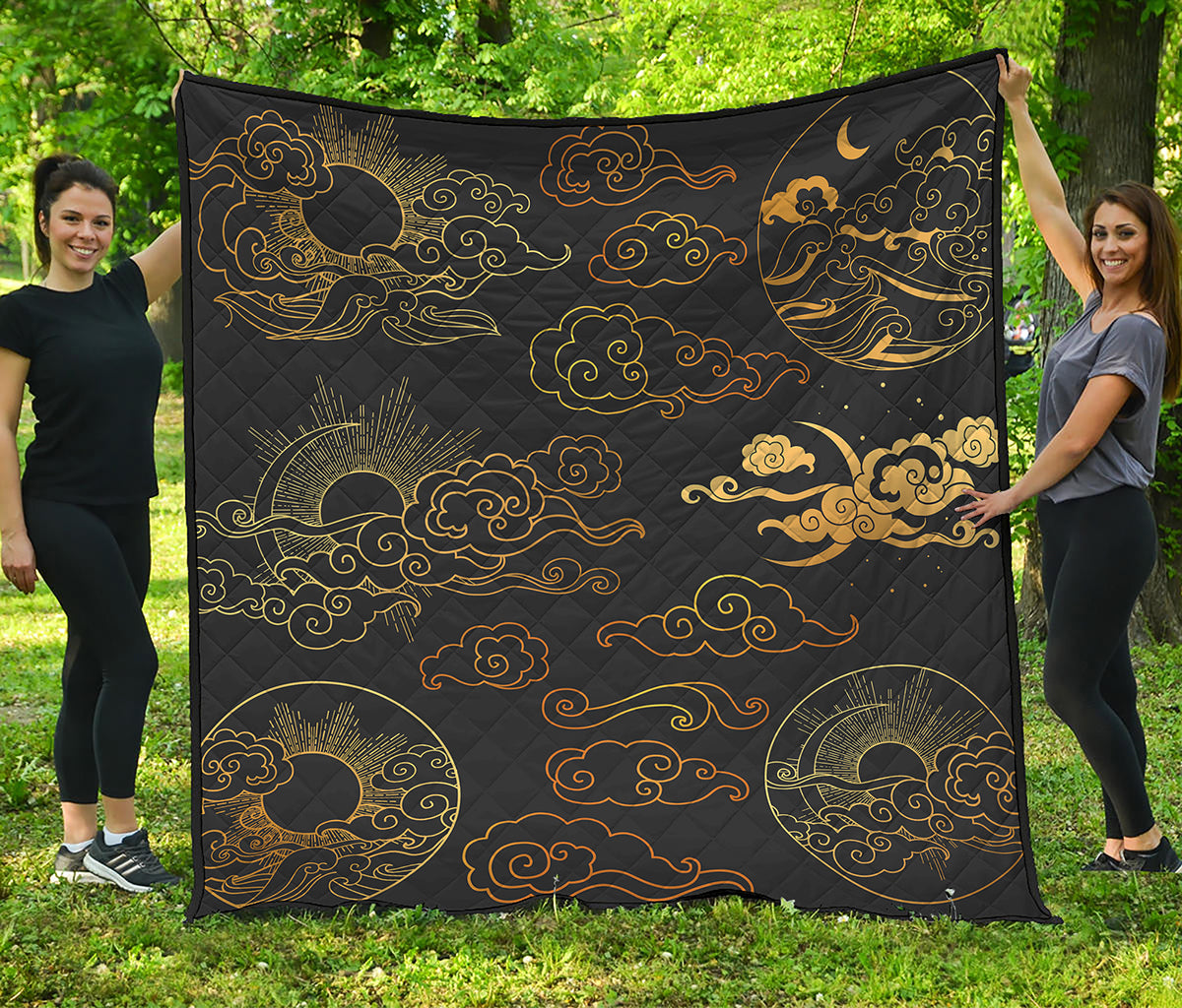 Gold Moon And Sun Print Quilt