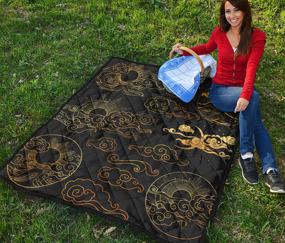 Gold Moon And Sun Print Quilt
