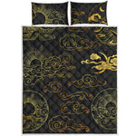 Gold Moon And Sun Print Quilt Bed Set