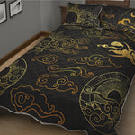Gold Moon And Sun Print Quilt Bed Set