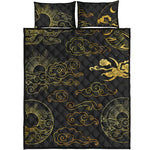Gold Moon And Sun Print Quilt Bed Set
