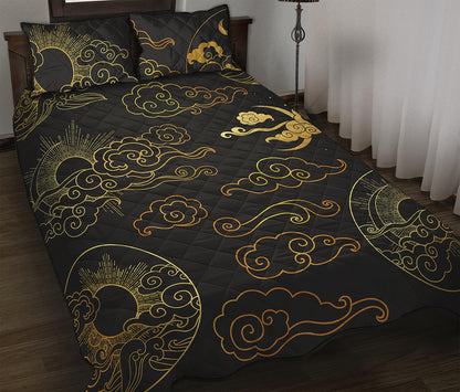 Gold Moon And Sun Print Quilt Bed Set