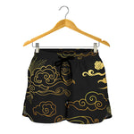 Gold Moon And Sun Print Women's Shorts