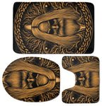 Gold Odin With Huginn And Muninn Print 3 Piece Bath Mat Set